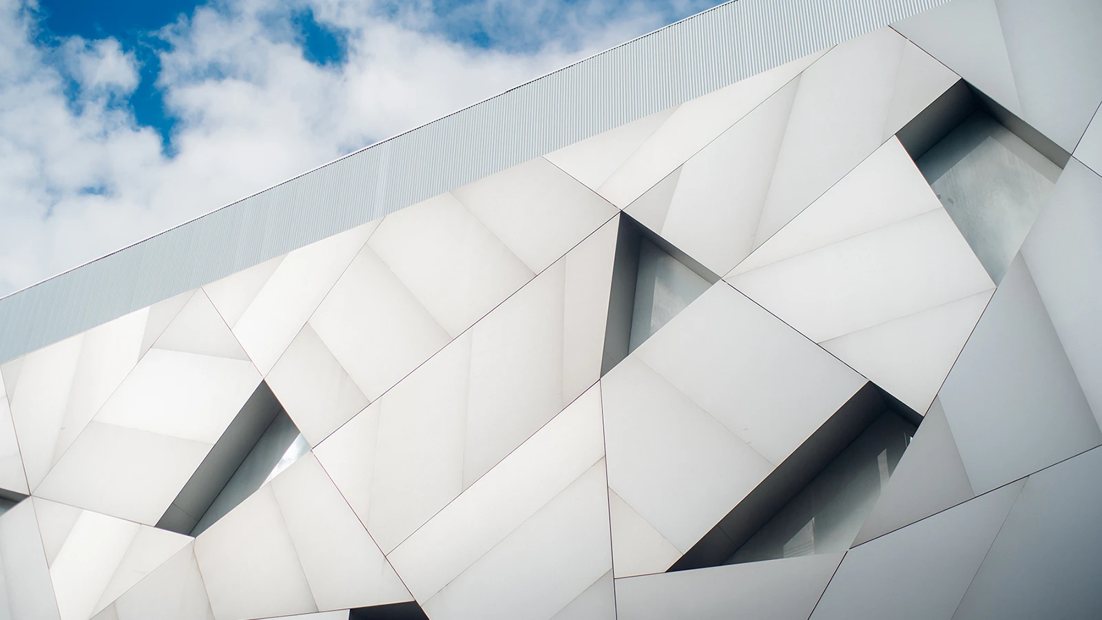 Geometric Miami Design District architecture against blue sky
