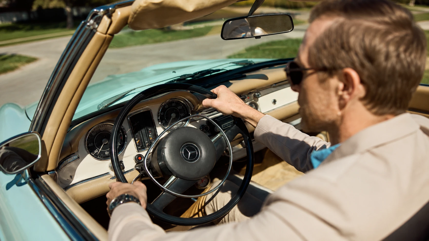 Miami luxury lifestyle drive in a classic convertible car