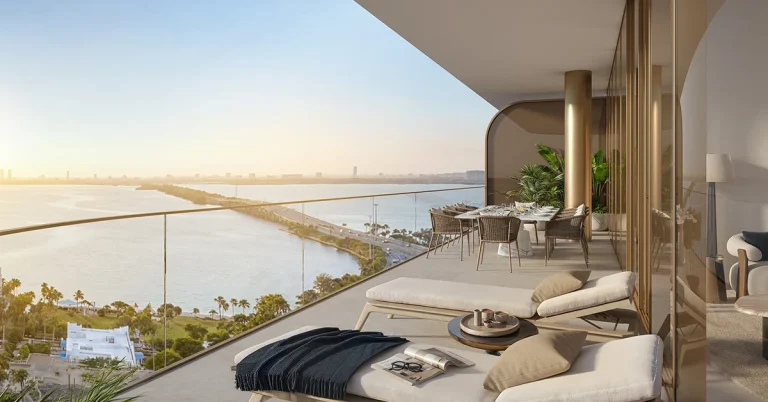 Luxury residence terrace with Biscayne Bay views in Miami
